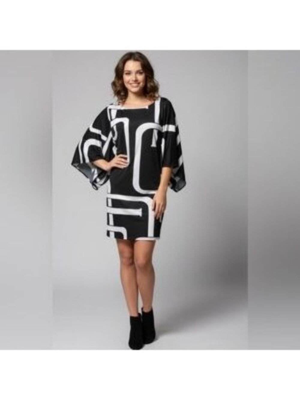 INC International Concepts Black White Geometric Print Pullover Dress Size Large